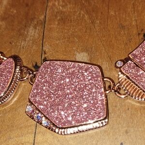 Rose Gold Pink Druzy Glitter Statement Necklace - Women Jewelry